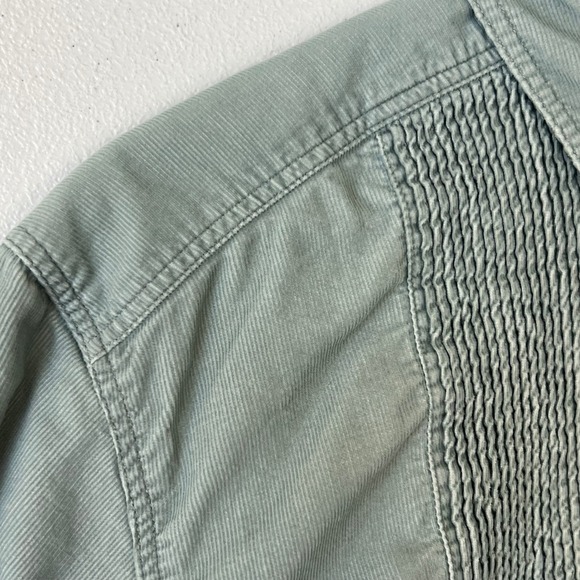 J. Jill Petite MP Teal Blue Corduroy Pintuck Button Up Shirt Blouse Cotton - Picture 9 of 12